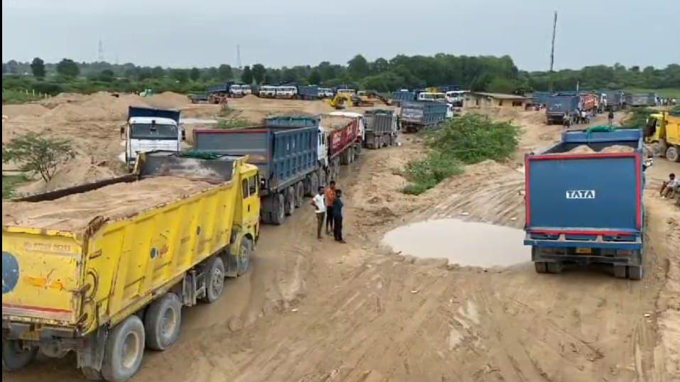 Banas river near Kankerage, more than 100 dumpers ...