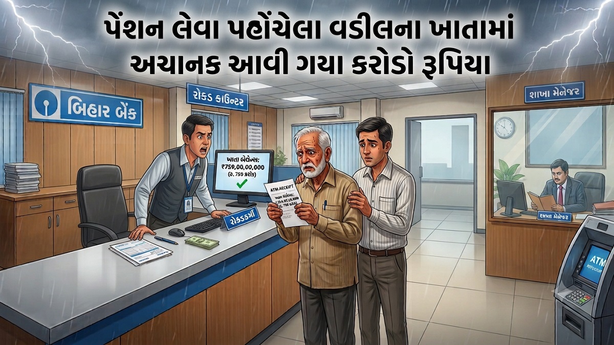 1100 રૂપિયાની પેંશન લેવા પહોચ્યા વડીલના ખાતામાં ...