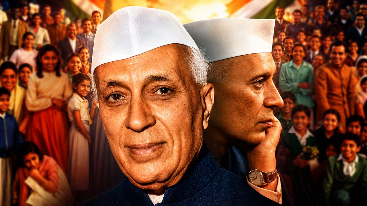 Portrait of Indias first Prime Minister Pandit Jawaharlal Nehru with children