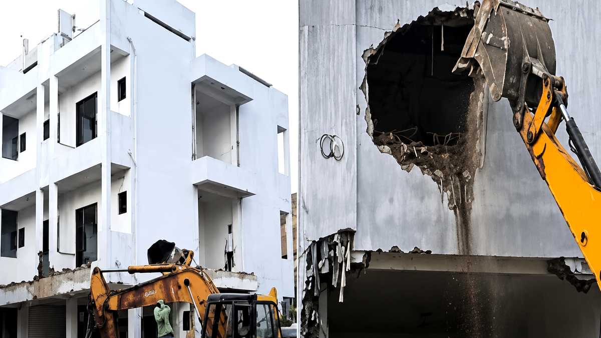 गुजरात में अफसरों के बंगलों पर चला बुलडोजर, ...