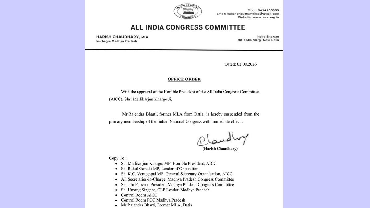 Former Congress MLA Rajendra Bharti suspended ahead of Datia by-election results