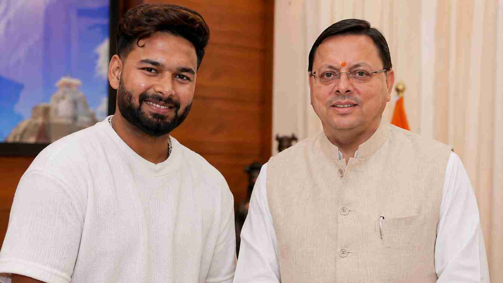 rishabh pant with CM Dhami Photo : AI Generated rishabh pant with CM Dhami