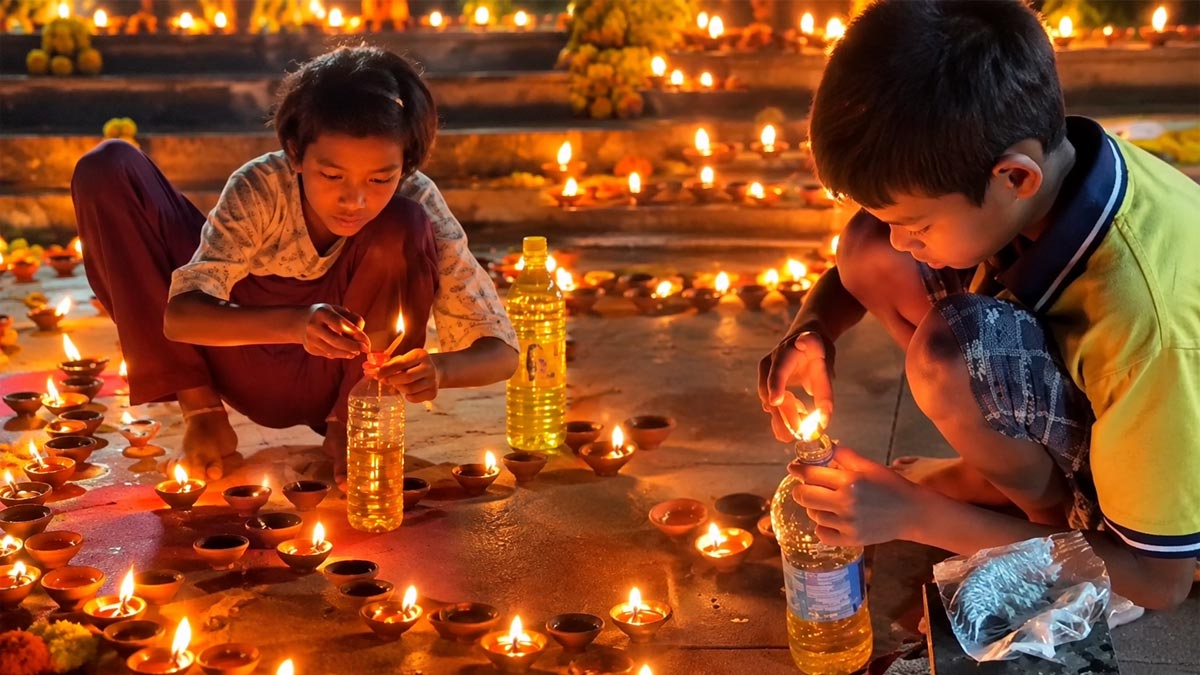 जबलपुर में जलते दीयों से तेल निकालते दिखे बच्चे, वीडियो शेयर कर भड़कीं...