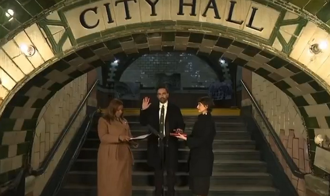 Zohran mamdani sworn in as newyork city mayor at historic subway station