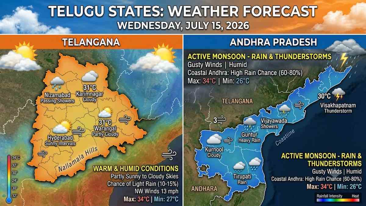 జూలై 15, 2026 నాటి తెలుగు రాష్ట్రాల వాతావరణం ఎలా ...