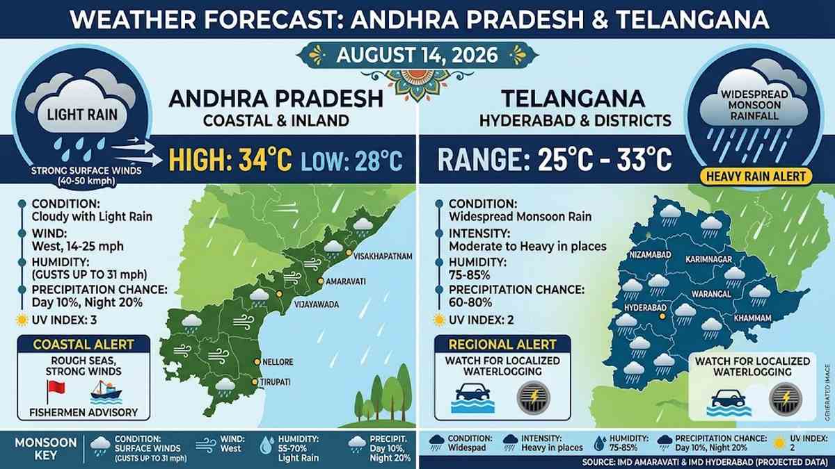 ఆగష్టు 14, 2026 నాటి తెలుగు రాష్ట్రాల వాతావరణ ...