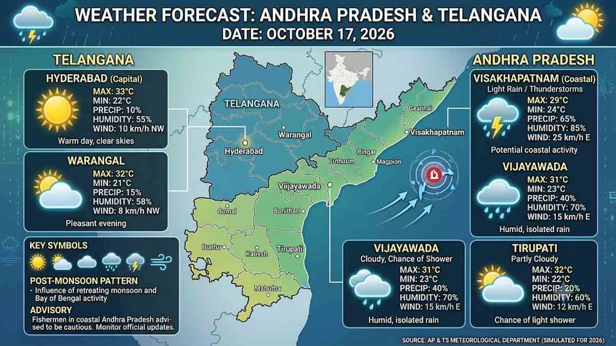 శనివారం, అక్టోబర్ 17, 2026 నాటి తెలుగు రాష్ట్రాల వాతావరణం ఎలా వుందంటే..?