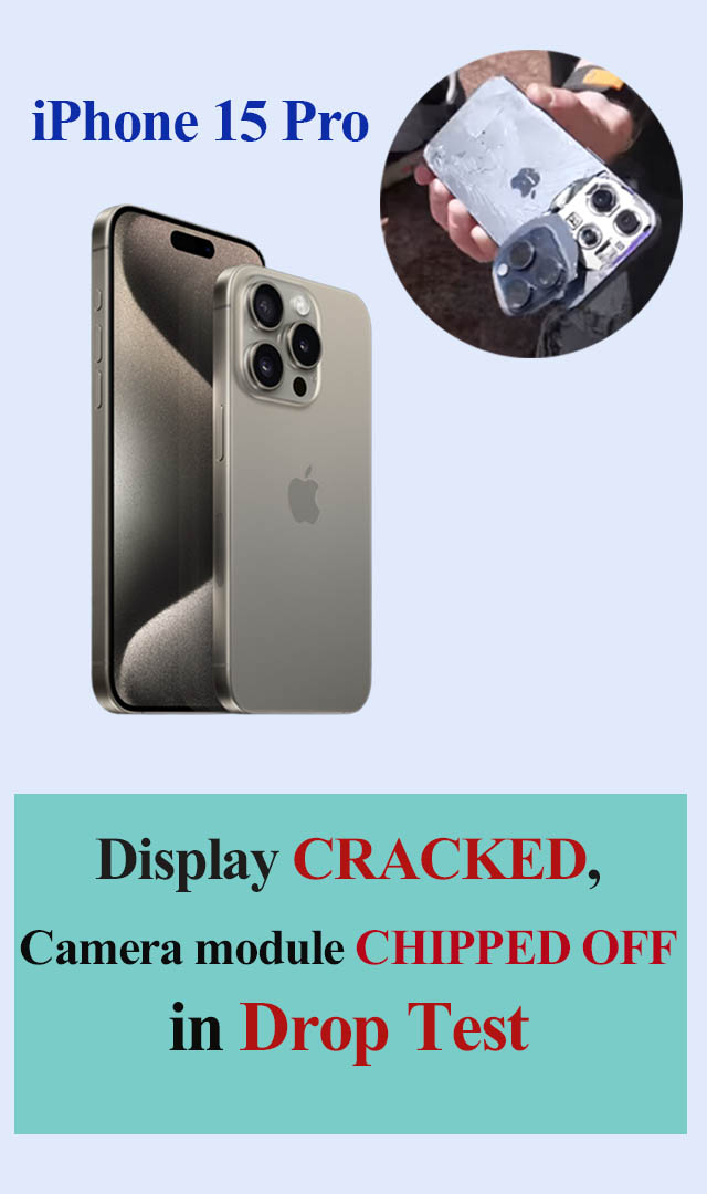 iPhone 15 Pro display cracked, back glass shattered in drop test!