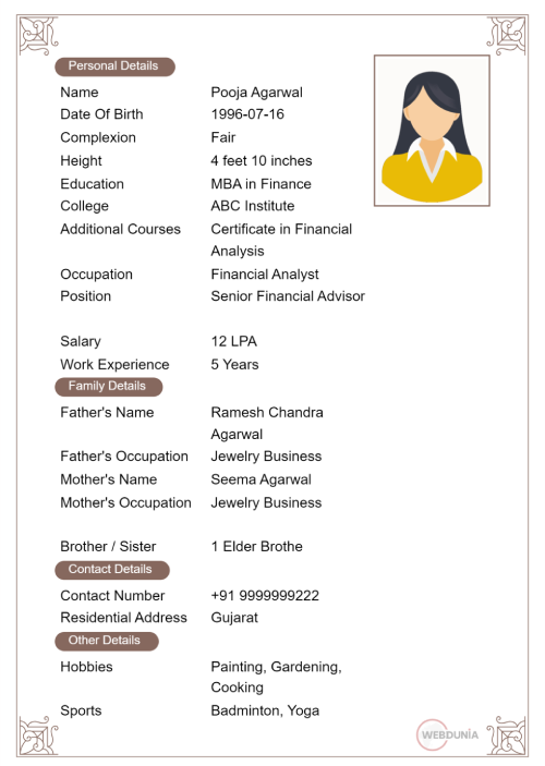 English Marriage Biodata Maker | Free Stunning Marriage Biodata ...